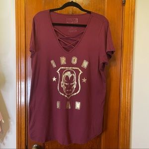Marvel Iron Man shirt with cross cross v neck, 2x
